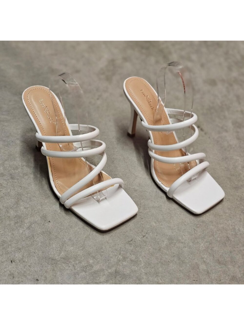 Strappy White High Heel Sandals With Square Toe  Strap  Elegant Style For Women